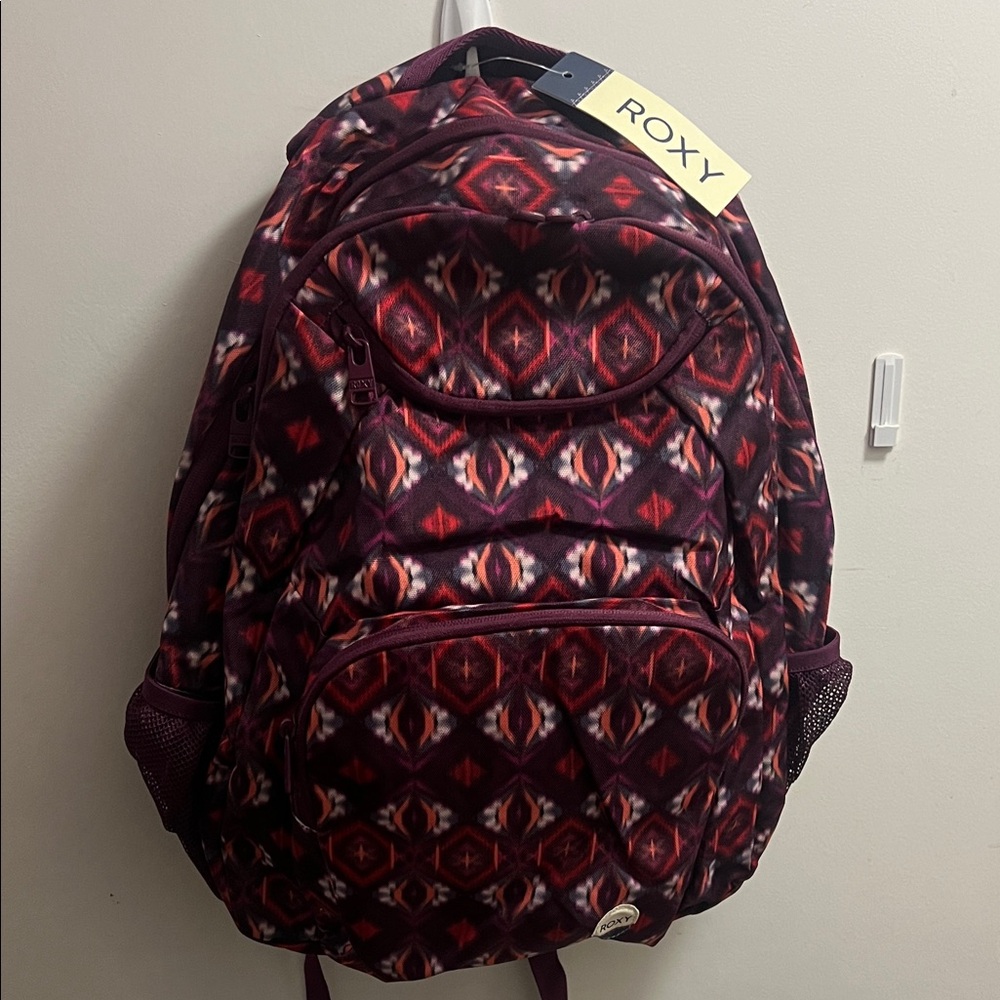 Roxy Maroon and Black Blurr Patterned Backpack